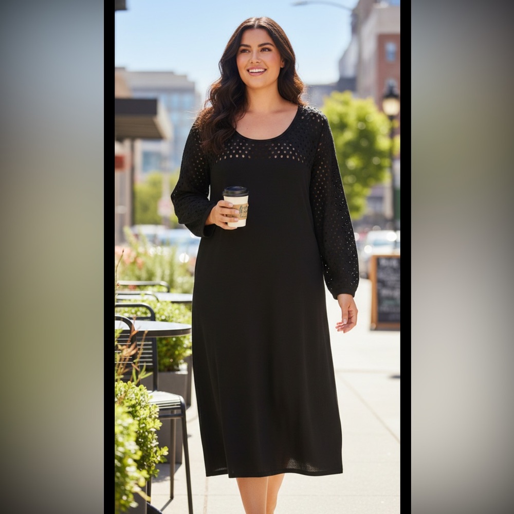 Lane Bryant Black Stretch Knit Dress casual Romantic 26/28 business